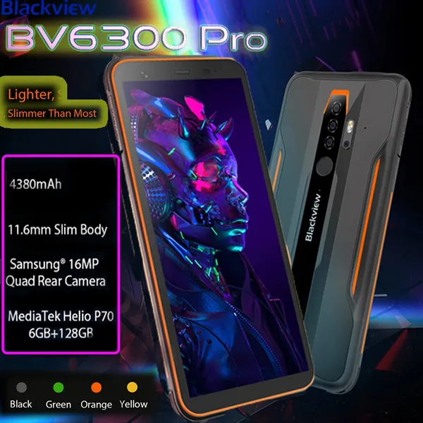 Blackview BV6300 Pro Rugged Phone Helio P70 Octa Core 6GB+128GB 4380mAh Android 10.0 Smartphone16MP+13MP NFC IP68 Waterproof Mobile Phone