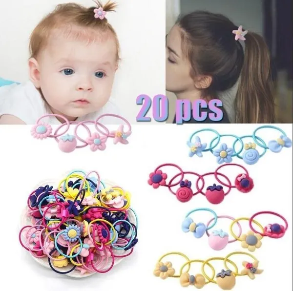 20pcs Cartoon Cute Elastic Hair Bands Baby Children Kids Girls Rubber Bands Candy Hair Band Ties Rope Ring Elastic Hairband Ponytail Holder Hair Accessories(Send by random)