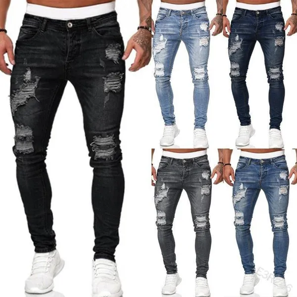 Mens Pencil Pants Trousers Slim Fit Skinny Casual Jeans Denim Multicolor Pants