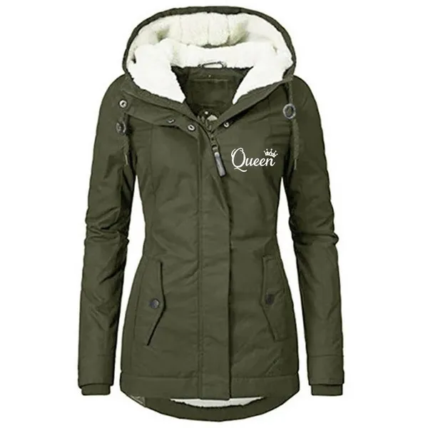 Trendy Queen Printed Winter Women Parka Casual Outwear Hooded Coat Jacket Women Fur Coats Woman Clothes