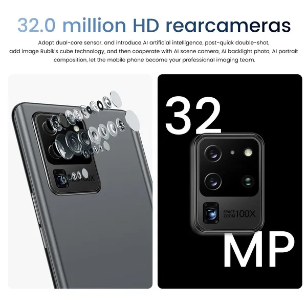 2020 NEW Smartphone with 12GB+512 GB Large Memory 6.5inch Full Screen Support Face Unlock 5G Three Card Mobile Phone