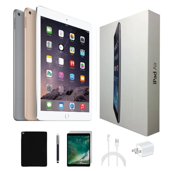 Open Box | Apple iPad Air 1 / 2 Bundle | Wi-Fi Only | Tempered Glass, Case, Generic Charger, and Stylus Pen | (A / B Grade Refurbished)