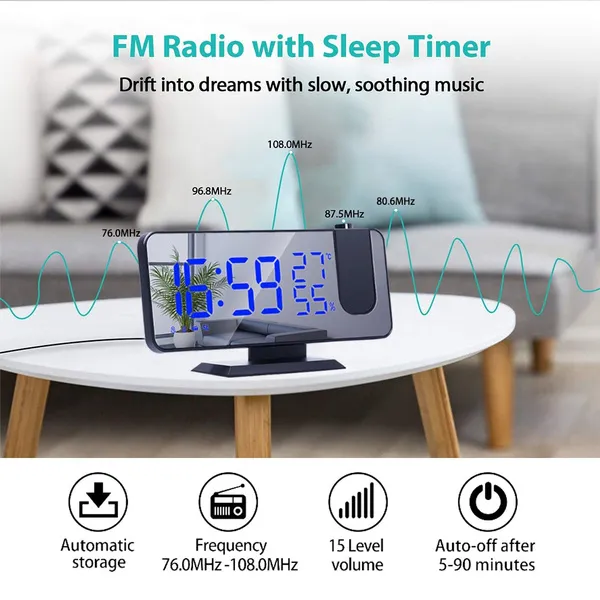 Desktop Decoration Alarm Clock LED Screen Projection electronic Clock FM Radio Weather Forecast Clock Thermo-Hygrometer Alarm Clock Home/office Gift Clock