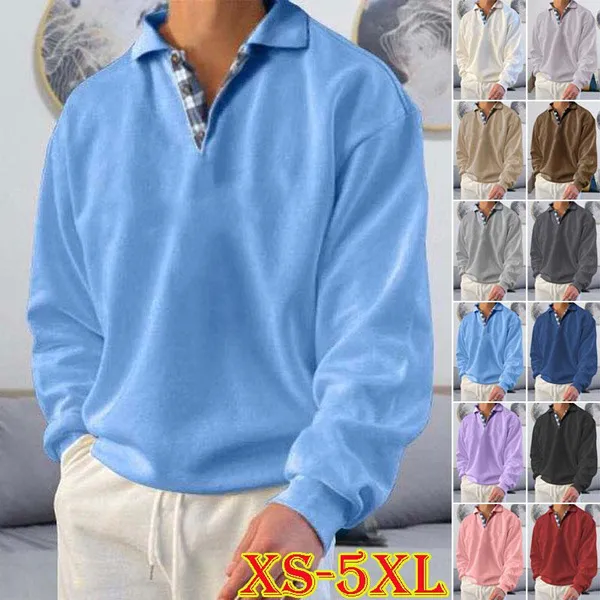 12 Colors Men‘s Tops Fashion Men's Casual Lapel Shirts Plaid Collar Long Sleeve Loose Pullover Shirts