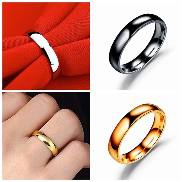 Fashion Simple Smooth Curved Titanium Steel Ring Stainless Steel Couple Ring Black Gold Silver Rose Gold Size 5-13