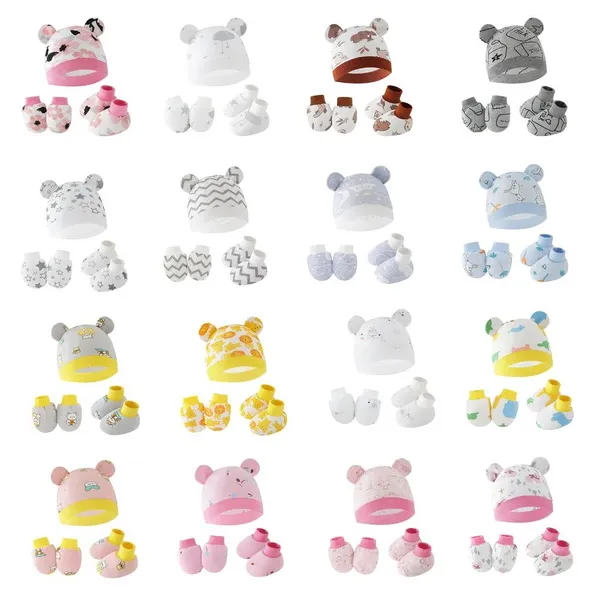 Newborn Hat, Scratch Proof Gloves and Footwear Baby Essential Headwear Anti Scratches Hand Mittens and Foot Wrap XKL