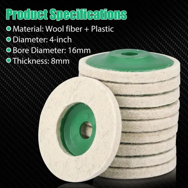 10PC 4'' Wool Buffing Polishing Pads Angle Grinder Wheel Felt Pad Buffer Buff Disc