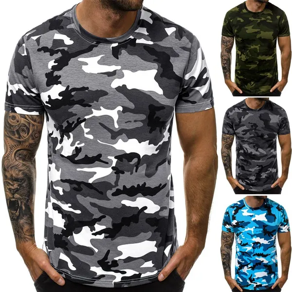 New Men's Fashion Summer T-Shirt Short Sleeve Shirt with Motif Round Neck Slim Camouflage T-shrit