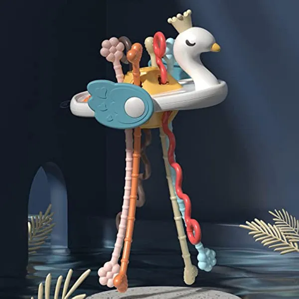 Toys 6 to 12 Months, Baby Toys for 1 Year Old, Swan Pull String Activity Sensory Toys for Toddler, Travel, Motor Skills & Teething Toys for Car Seat/Stroller, Baby Girl Gifts for 18M+