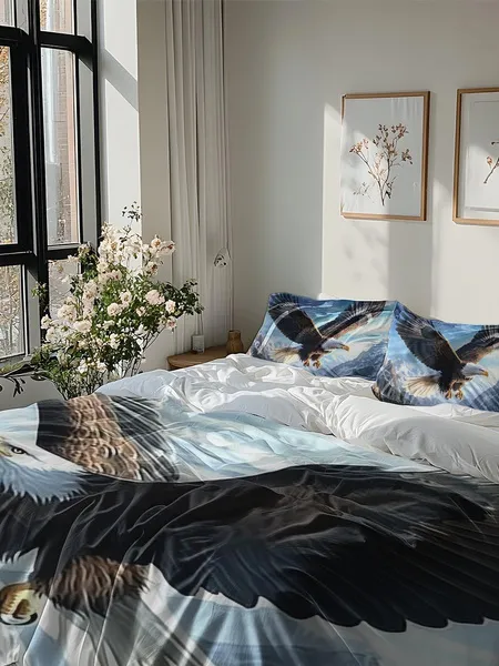 Three-piece fluffy printed double bed set, soft, comfortable and breathable bedding set, suitable for all seasons (without sheets, without fillers)