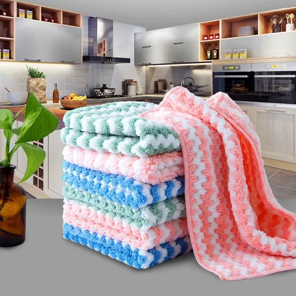 5PCS/10PCS Double-sided Cloth Kitchen Cleaning Cloth Home Absorbent Washing Cleaning Rags Does Kitchen Towels Color Random
