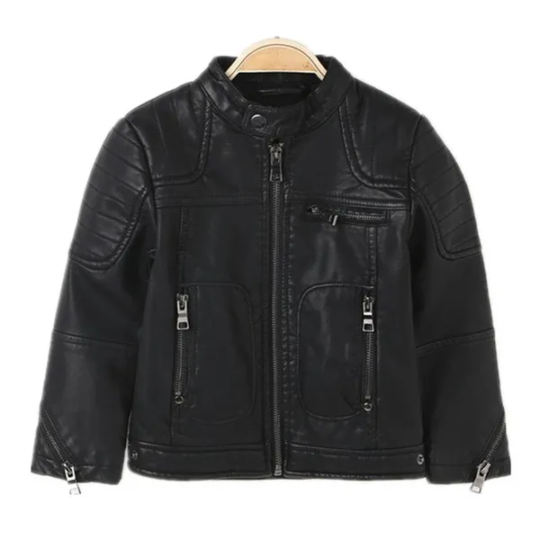 Boy's Fall Stand Collar Faux Motorcycle Leather Jacket
