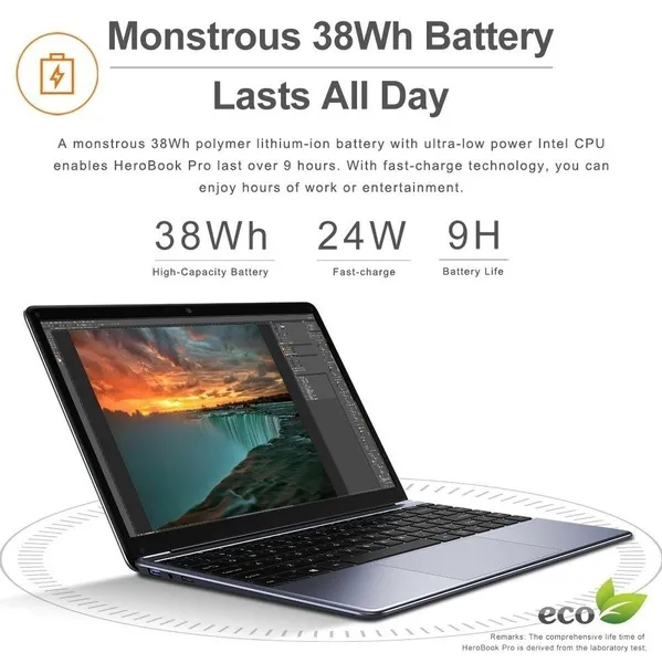 CHUWI HeroBook Pro 14.1 Inch Laptop Intel N4020 CPU Win11 OS 8GB RAM 256GB ROM PC