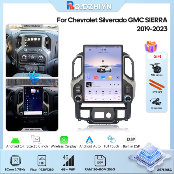 15.6″ UIS7870 Car multimedia player For Chevrolet Silverado GMC Sierra 2019-2023 GPS navigation Carplay Android Auto 4G wifi