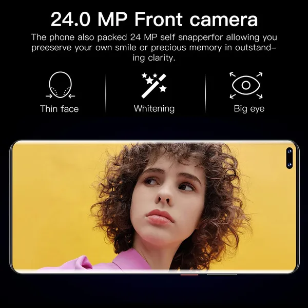 Smart Phone True Fingerprint Face Recognition 7.2 Inch Android 10.0 Mobile Phone 1440*3088 4G 5G 12gb+512gb 24MP+48MP MTK6889 10 core