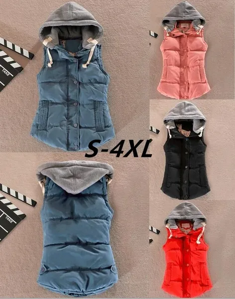 Trendy Ladies Vest Women's Warm Sleeveless Jacket Cotton Solid Hooded Ladies Vest S-4XL
