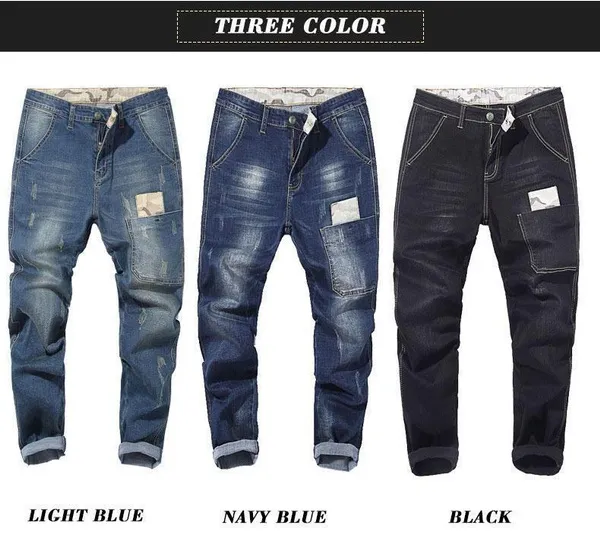Mens New Fashion Stretch Jeans Haren Loose Trousers Plus Size Cotton Denim pants 28-48