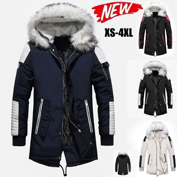 New 4XL High Quality Winter Fur Hoodie Jacket Long Coat Thick Waterproof Jackets Men Outerwear