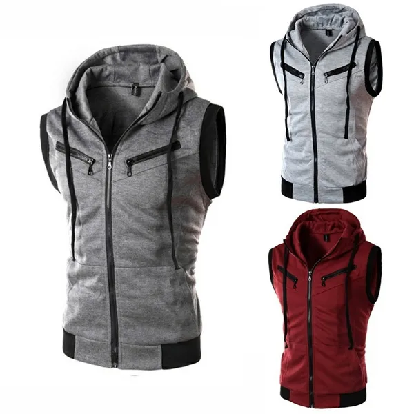 Jamickiki New Fashion Outdoor Men's Sleeveless Zipper Tank Top Joggers Vest Hooded Waistcoat Sleeveless Hoodies. 3 Colors