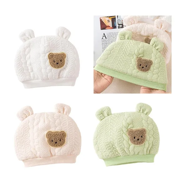 Baby Hat Thick Three-Layer Insulation Beanie for Autumn Winter Cartoon Bear Fontanelle Hats Newborn Fetal Caps WIS