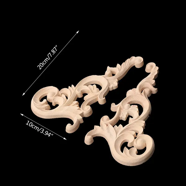 1 Pair Wood Carved Corner Onlay Applique Frame Decor Furniture Unpainted Home SJY