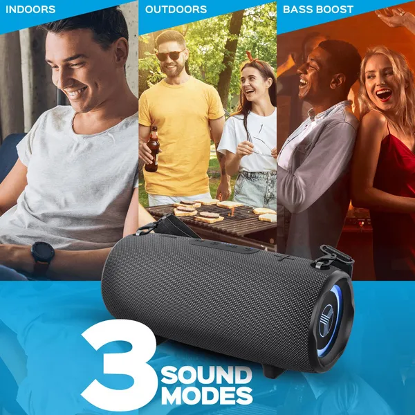 TREBLAB HD-Max - Large Bluetooth Speaker, Loud 60W Stereo Sound, Powerful Bass, 20H Battery, IPX7 Waterproof, Powerbank, USB-C, RGB Lights, Portable Wireless Speaker with Dual Pairing for Outdoors