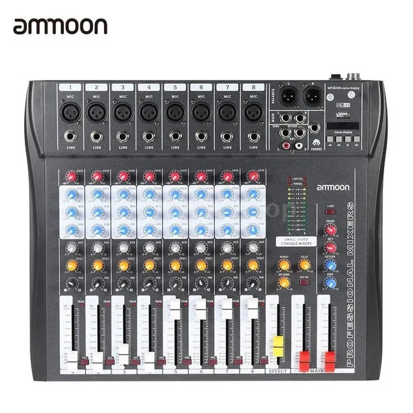 CT80S-USB 8 Channel Live Studio Audio Mixer Mixing Console with 48V Phantom Power for Recording DJ Stage Karaoke