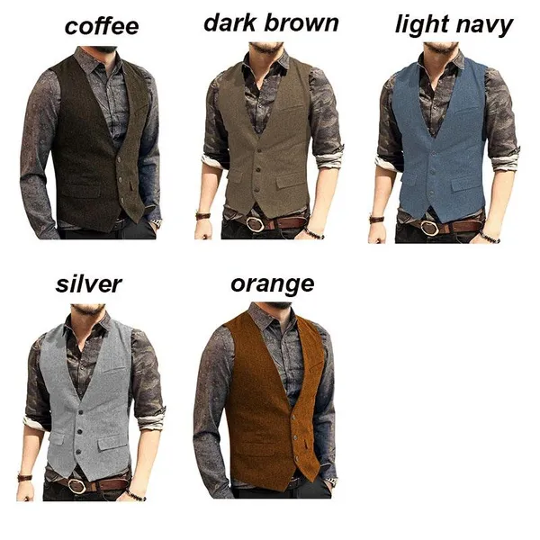 Men's Fashion Suit Vest V-neck Casual Waistcoat Single-breasted Slim Fit Vestcoat Sleeveless Jacket for Men