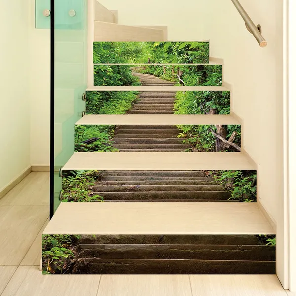 6Pcs 3D Tile Floor Stair Stickers Home Decoration Waterproof Mural Decals Art Wallpaper POE