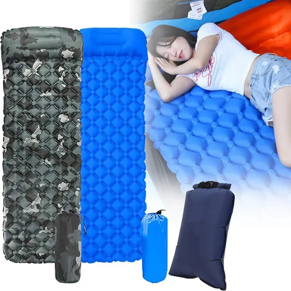 Ultralight Inflatable Sleeping Pad Fast Filling Air Bag Camping Mat Inflatable Mattress with Pillow Life Rescue Cushion Pad Bed