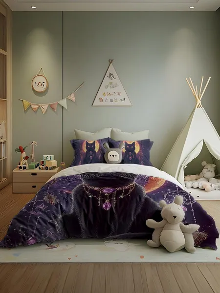 Three-piece fluffy printed double bed set, soft, comfortable and breathable bedding set, suitable for all seasons (without sheets, without fillers)