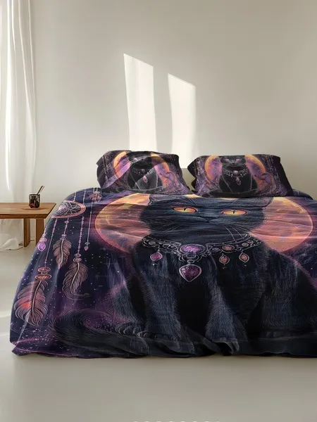 Three-piece fluffy printed double bed set, soft, comfortable and breathable bedding set, suitable for all seasons (without sheets, without fillers)