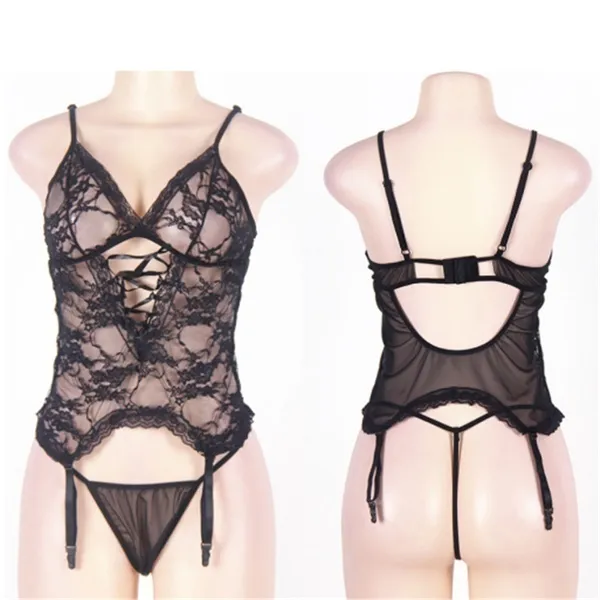 Lingerie Lace See-through Lace Suspenders and Stockings Plus Size
