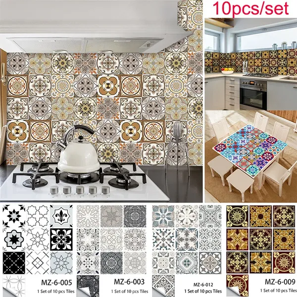 10pcs Self Adhesive Diagonal Tile Floor Sticker Wall Sticker Waterproof Contact Paper Art DIY Home Decor Mural Wallpaper