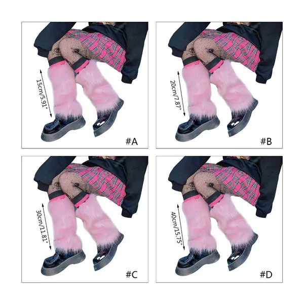 Women Vintage Furry Leg Warmers Winter Warm Harajuku Gothic Pink Faux Fur Boots Shoes Cuffs Covers Long Socks Streetwear VIN