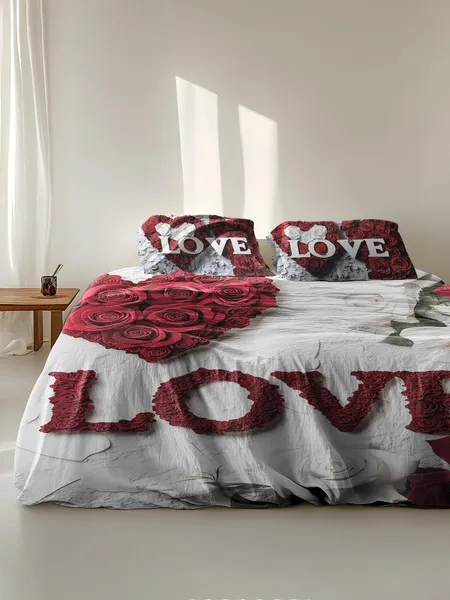 Three-piece fluffy printed double bed set, soft, comfortable and breathable bedding set, suitable for all seasons (without sheets, without fillers)