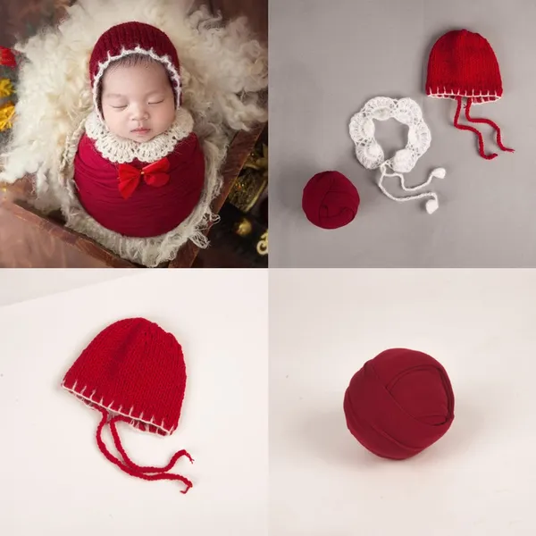 Newborn Photography Props Baby Christmas Hat Crochet Infants Outfits Blanket Baby Photo Shooting Accessories AOA