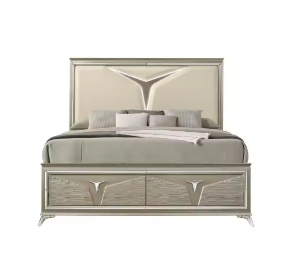 Modern Queen 4-Piece Bedroom Set with LED Headboard & Wooden Frame