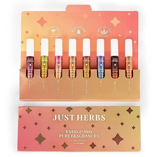 Just Herbs EDP Perfumes Trial Set of 8 x 3ml Long Lasting Pocket Perfume Fragrances for Men and Women (Floral & Citrus)