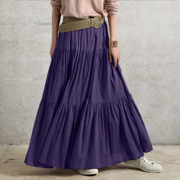 ZANZEA Women Elastic Waist Summer Beach Casual Loose Long Skirts Ruffled Vintage Long Dresses