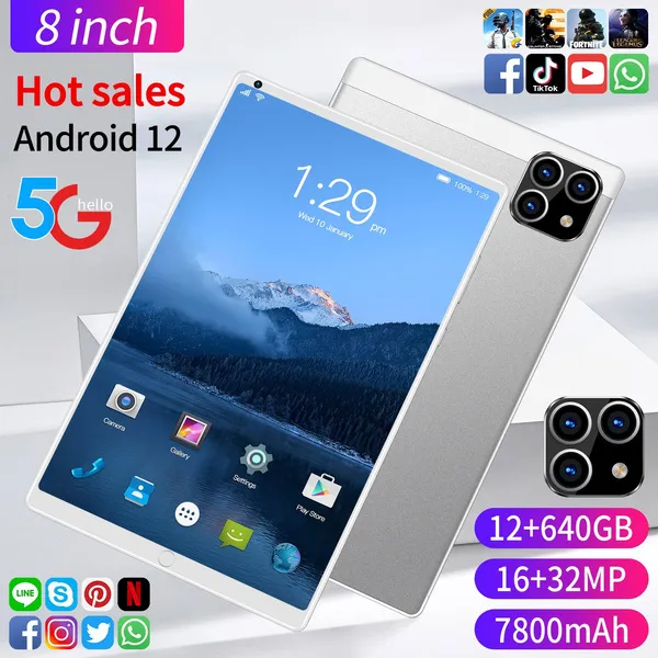 8.0 Inch 12 Core WiFi Tablet PC Android 12.0 System Dual SIM Dual with Camera 16MP+32MP Tablet RAM 12GB+ROM 640GB Tablet PC