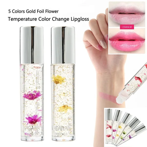 1pcs Flower Temperature Color Change Lip Gloss Crystal Transparent Moisturizing Lip Oil Lipstick