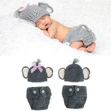 Crochet Baby Elephant Costume Knitted Baby Hat and Diaper Pants Set Newborn Baby Animal Photography Props XUF