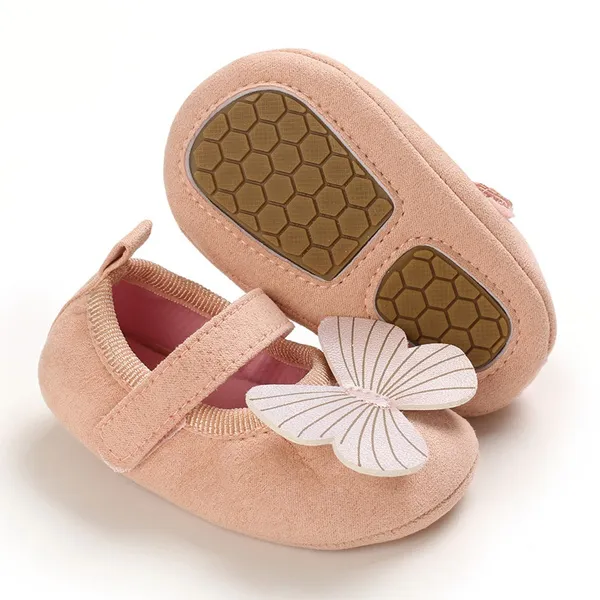 Dark Pink Butterfly Design Soft Rubber Sole Baby Anti-slip Shoes Girls Marry Jane Shoes Baby Prewalker Infant Shoes