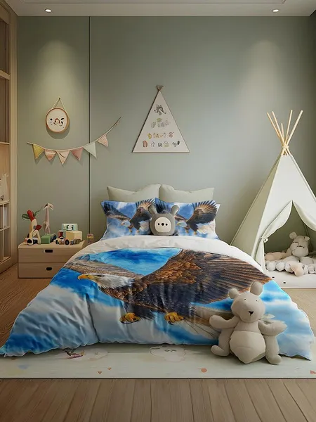 Three-piece fluffy printed double bed set, soft, comfortable and breathable bedding set, suitable for all seasons (without sheets, without fillers)