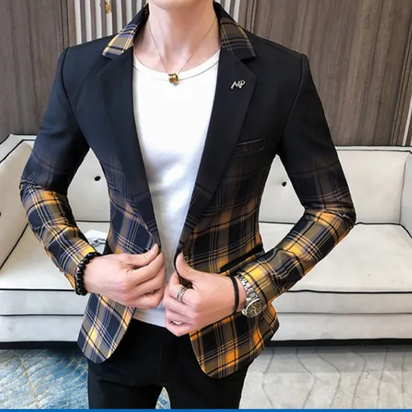 New Men's Suit Jacket Plaid Slim Fit Business Casual Men's Suit Jacket