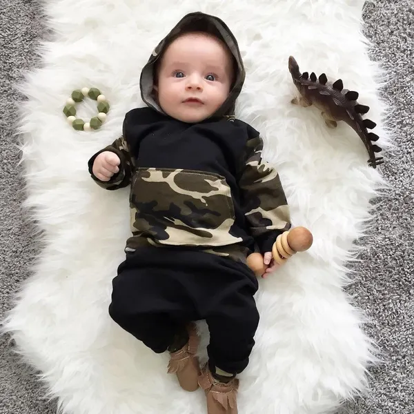 Newborn Toddler Baby Boys Camo Hooded Tops Long Pants 2Pcs Outfits Set Clothes