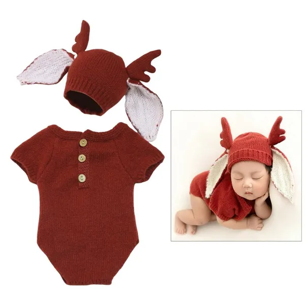 Baby Big Ear Antler Hat Romper Outfit Baby Photo Clothes Photography Props for Infant Photo Costume Clothing