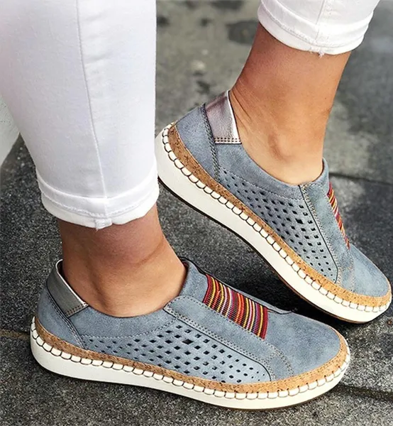Women Casaul Flat Breathable Hollow-Out Sneaker Shoes Slip-on Soft Loafers Plus Size