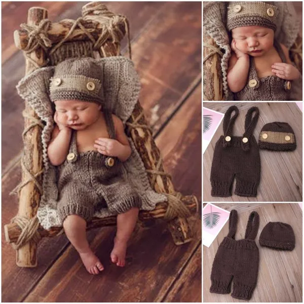 Infant Photography Outfits Newborn Photography Accessories Baby Hat Crochet Costume for Photo Shooting Retro Baby Photo Props DIL
